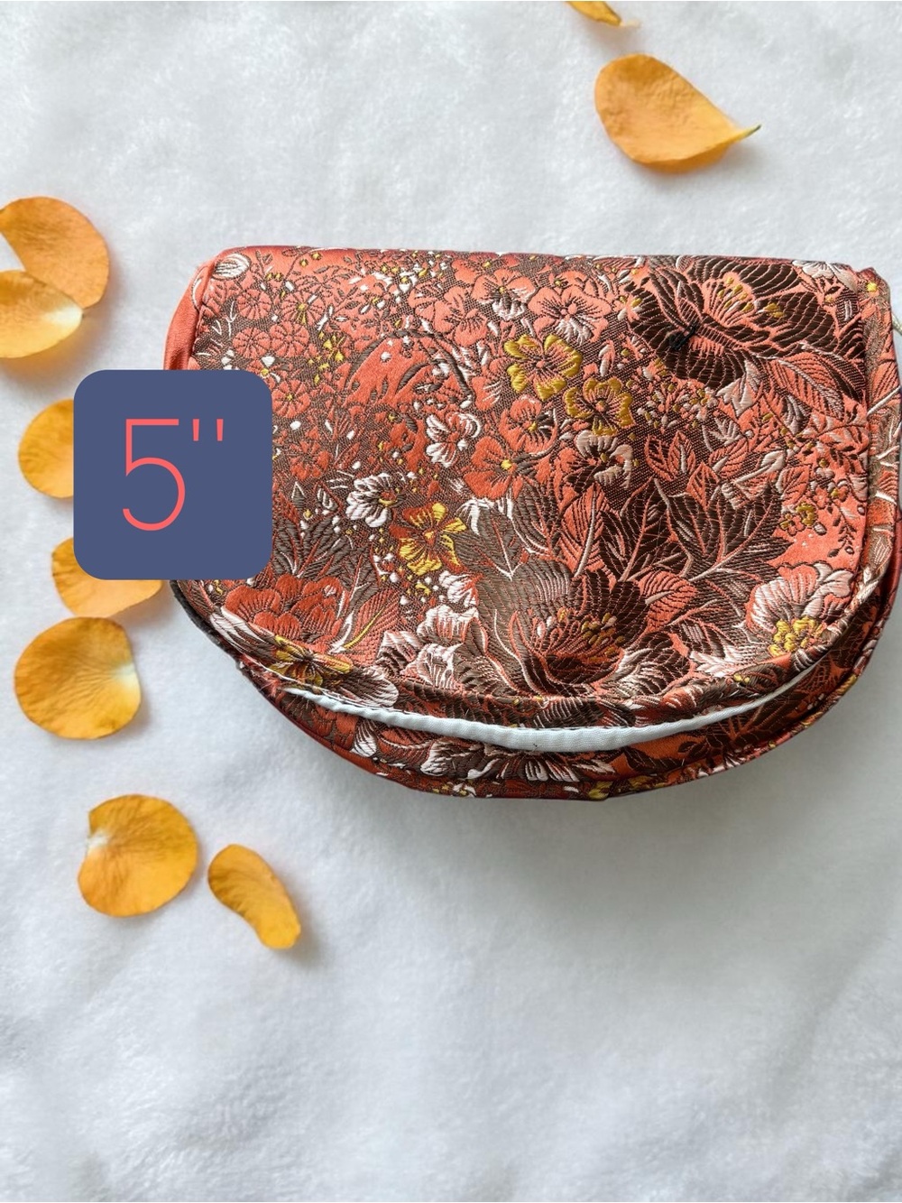 Vintage Floral Jacquard Crescent Clutch - Burnt Orange